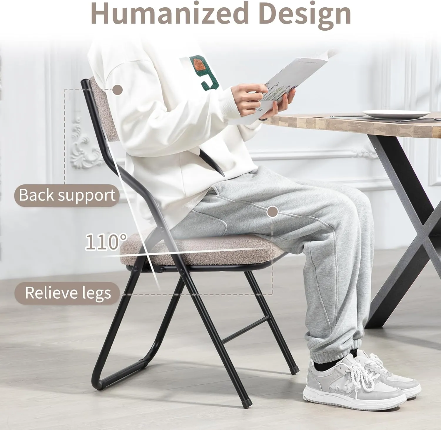 HOMEFUN Padded Folding Chairs 4 Pack - Foldable Dining Chair with Cushion, Portable and Assembled Extra Seat for Guests Kitchen Office Wedding Party Gray