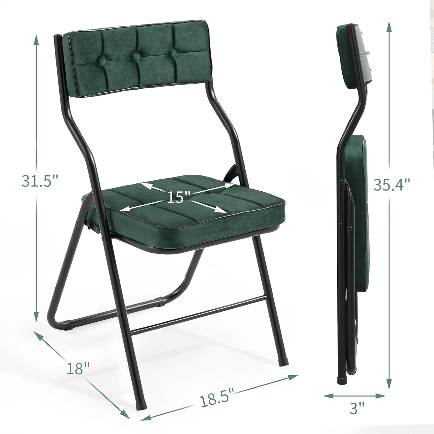 HOMEFUN Padded Folding Chairs 4 Pack - Foldable Dining Chair with Cushion, Portable and Assembled Extra Seat for Guests Kitchen Office Wedding Party Green