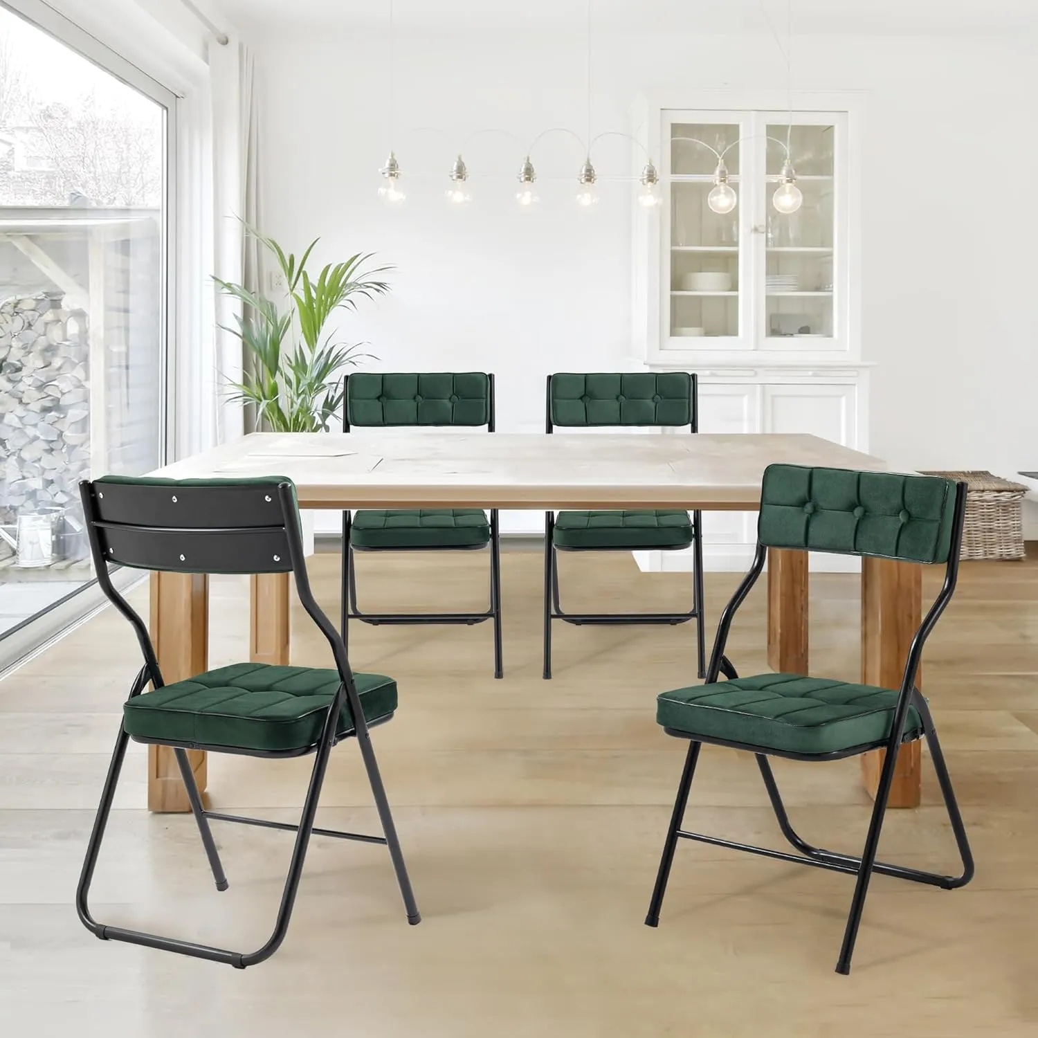 HOMEFUN Padded Folding Chairs 4 Pack - Foldable Dining Chair with Cushion, Portable and Assembled Extra Seat for Guests Kitchen Office Wedding Party Green