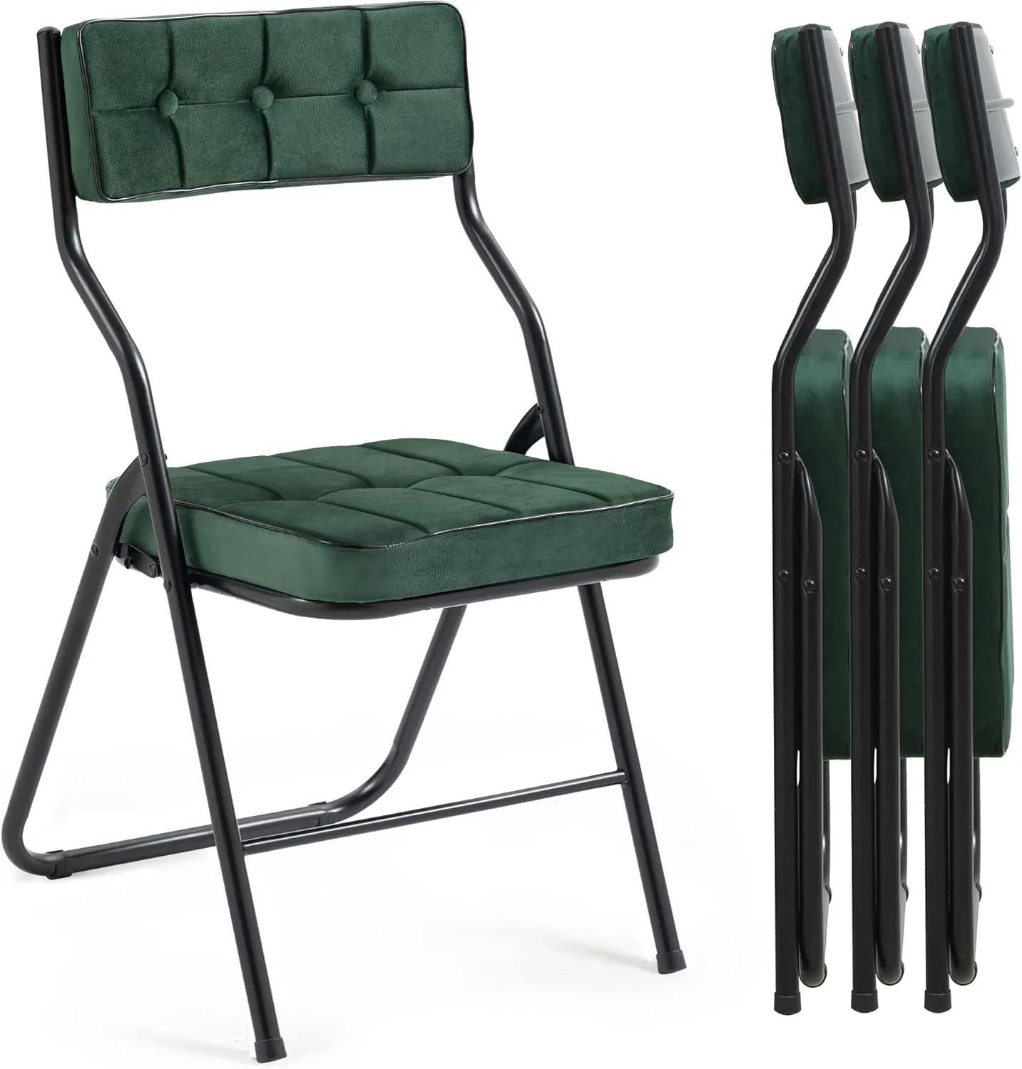 HOMEFUN Padded Folding Chairs 4 Pack - Foldable Dining Chair with Cushion, Portable and Assembled Extra Seat for Guests Kitchen Office Wedding Party Green