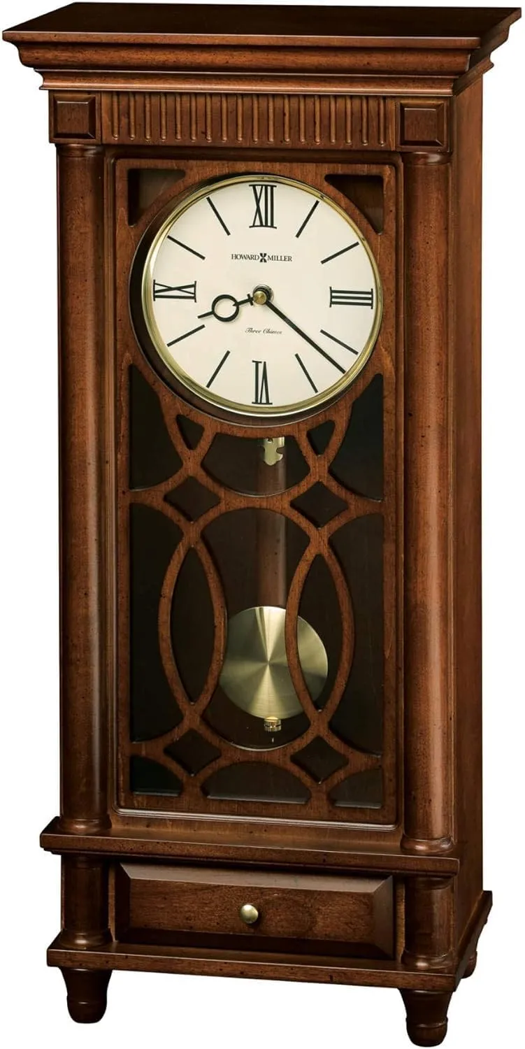 Howard Miller Garden City Mantel Clock II 549-547 – Tuscany Cherry Finish, Drawer Base, Antique Home Decor, Brass Finished Pendulum, Volume Control, Quartz, Triple-Chime Movement