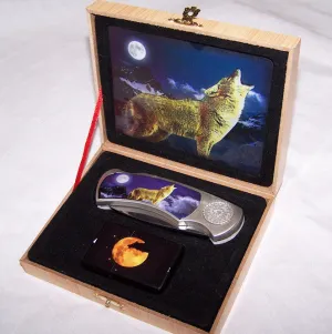 Howling Wolf with Lighter Boxed Knife Wholesale