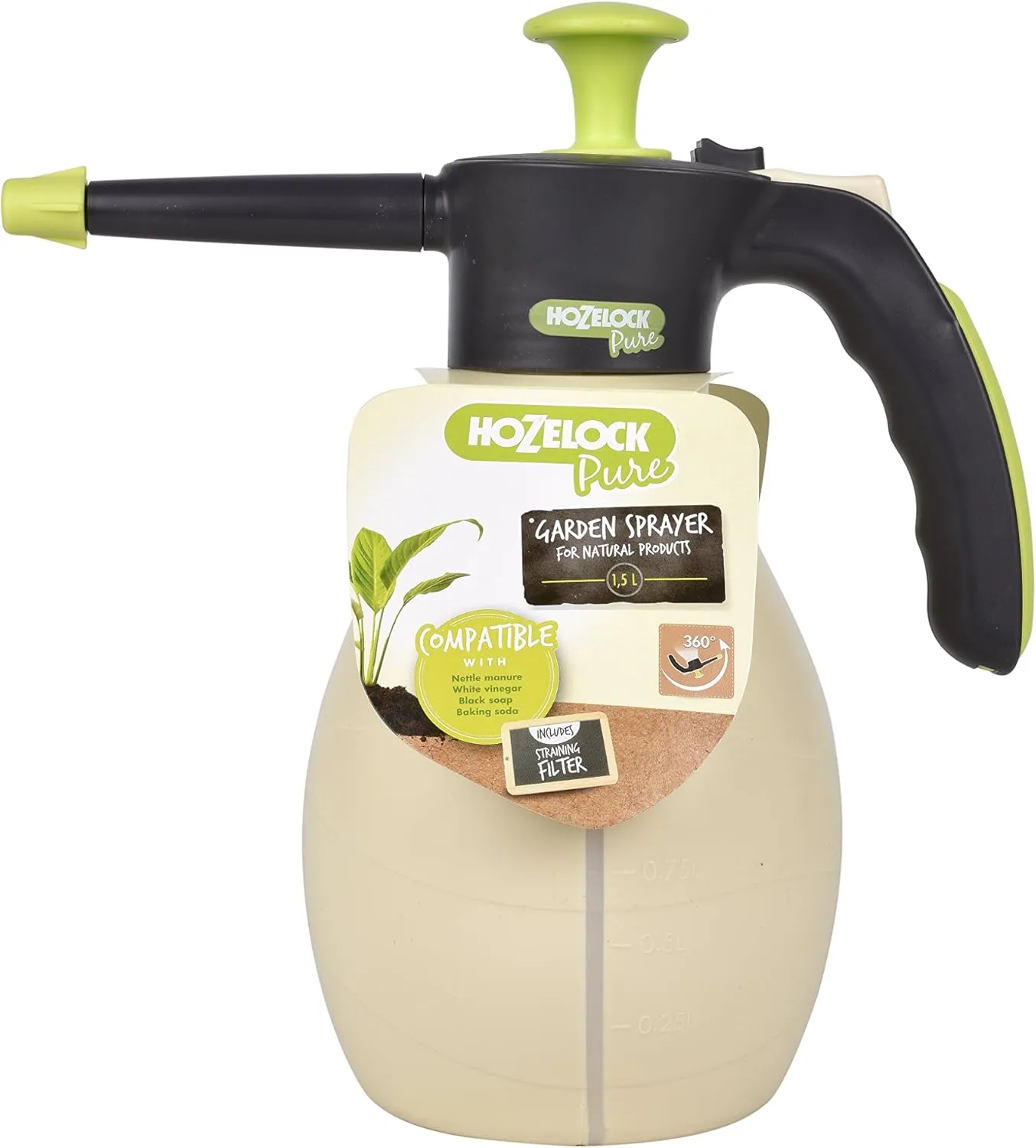 Hozelock - Sprayer Pure 2L : Spray Your Natural Recipes, Resistant to Alkaline Products, Filter for Liquid Manures/infusions, 360° Spray Function and Lockable Trigger [4200 0000]