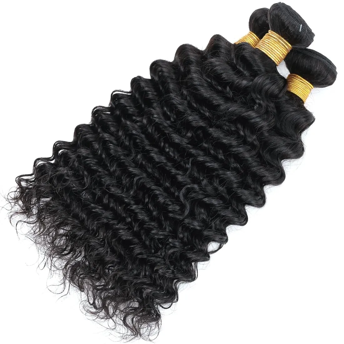 Human Hair Bundles Natural Black Color Deep Wave Brazilian Unprocessed Virgin Human Hair Quick Weave Extensions (26 28 30 Inch Natural Deep Wave)