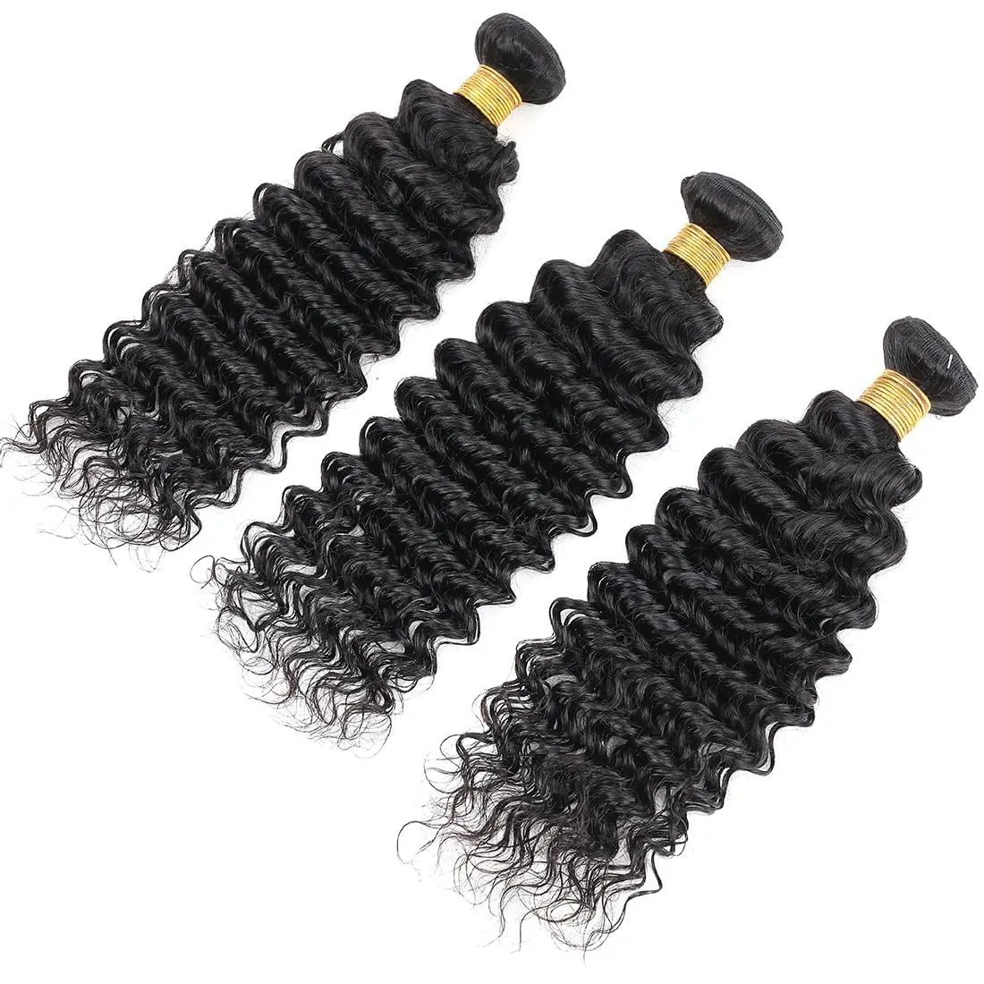 Human Hair Bundles Natural Black Color Deep Wave Brazilian Unprocessed Virgin Human Hair Quick Weave Extensions (26 28 30 Inch Natural Deep Wave)