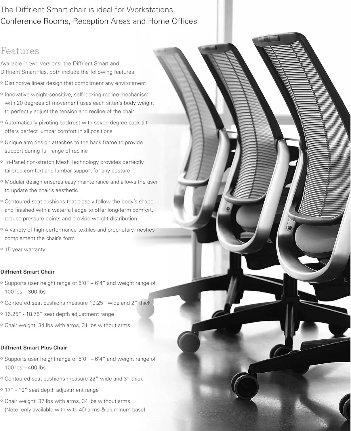 Humanscale Diffrient Smart Office Desk Chair - S413 Advanced Height Adjustable Duron Arms - Black Frame Monofilament Stripe Black Mesh Back - Black Corde4 Fabric - Standard Carpet Casters