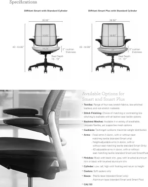 Humanscale Diffrient Smart Office Desk Chair - S413 Advanced Height Adjustable Duron Arms - Black Frame Monofilament Stripe Black Mesh Back - Black Corde4 Fabric - Standard Carpet Casters