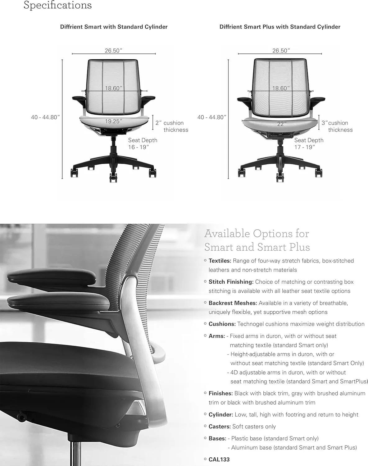 Humanscale Diffrient Smart Office Desk Chair - S413 Advanced Height Adjustable Duron Arms - Black Frame Monofilament Stripe Black Mesh Back - Black Corde4 Fabric - Standard Carpet Casters