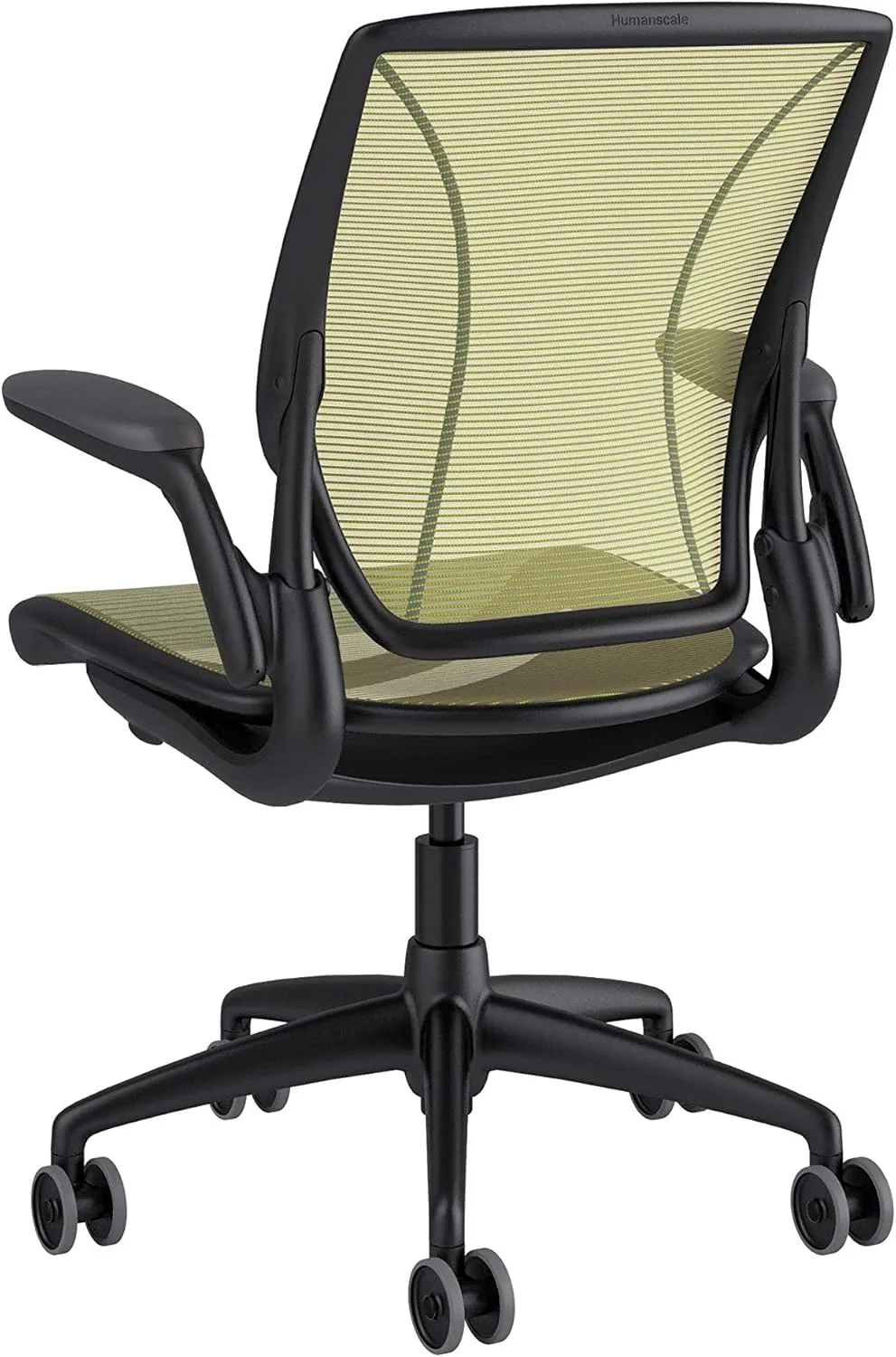 Humanscale Diffrient World Office Task Desk Chair - Adjustable Duron Arms - Black Frame Citron Pinstripe Back and Seat Mesh W11BN43N43 - Carpet Casters