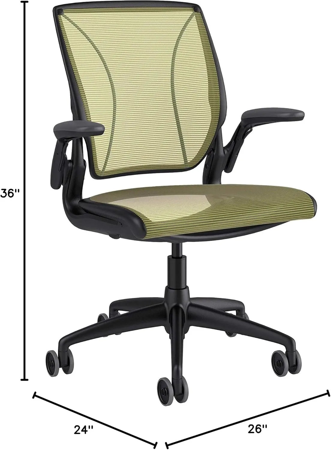 Humanscale Diffrient World Office Task Desk Chair - Adjustable Duron Arms - Black Frame Citron Pinstripe Back and Seat Mesh W11BN43N43 - Carpet Casters
