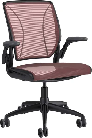 Humanscale Diffrient World Office Task Desk Chair - Adjustable Duron Arms - Black Frame Crimson Pinstripe Back and Seat Mesh W11BN74N74 - Carpet Casters