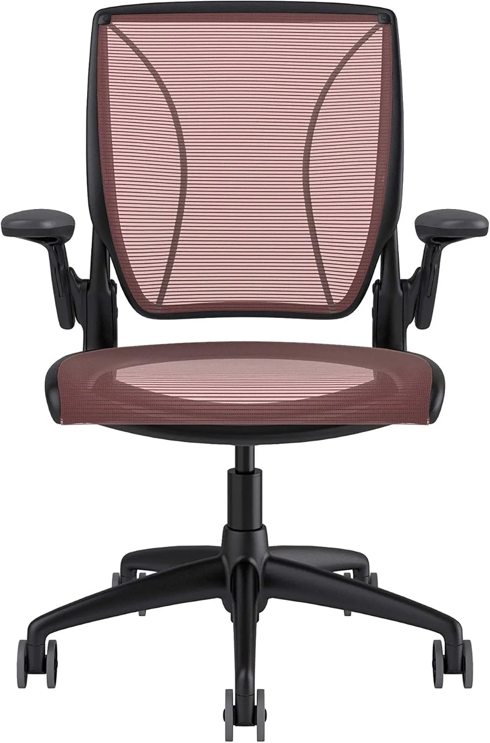Humanscale Diffrient World Office Task Desk Chair - Adjustable Duron Arms - Black Frame Crimson Pinstripe Back and Seat Mesh W11BN74N74 - Carpet Casters