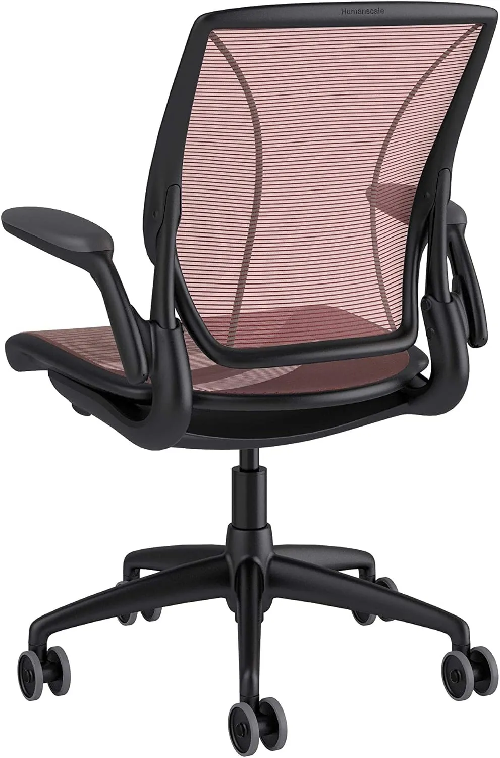 Humanscale Diffrient World Office Task Desk Chair - Adjustable Duron Arms - Black Frame Crimson Pinstripe Back and Seat Mesh W11BN74N74 - Carpet Casters