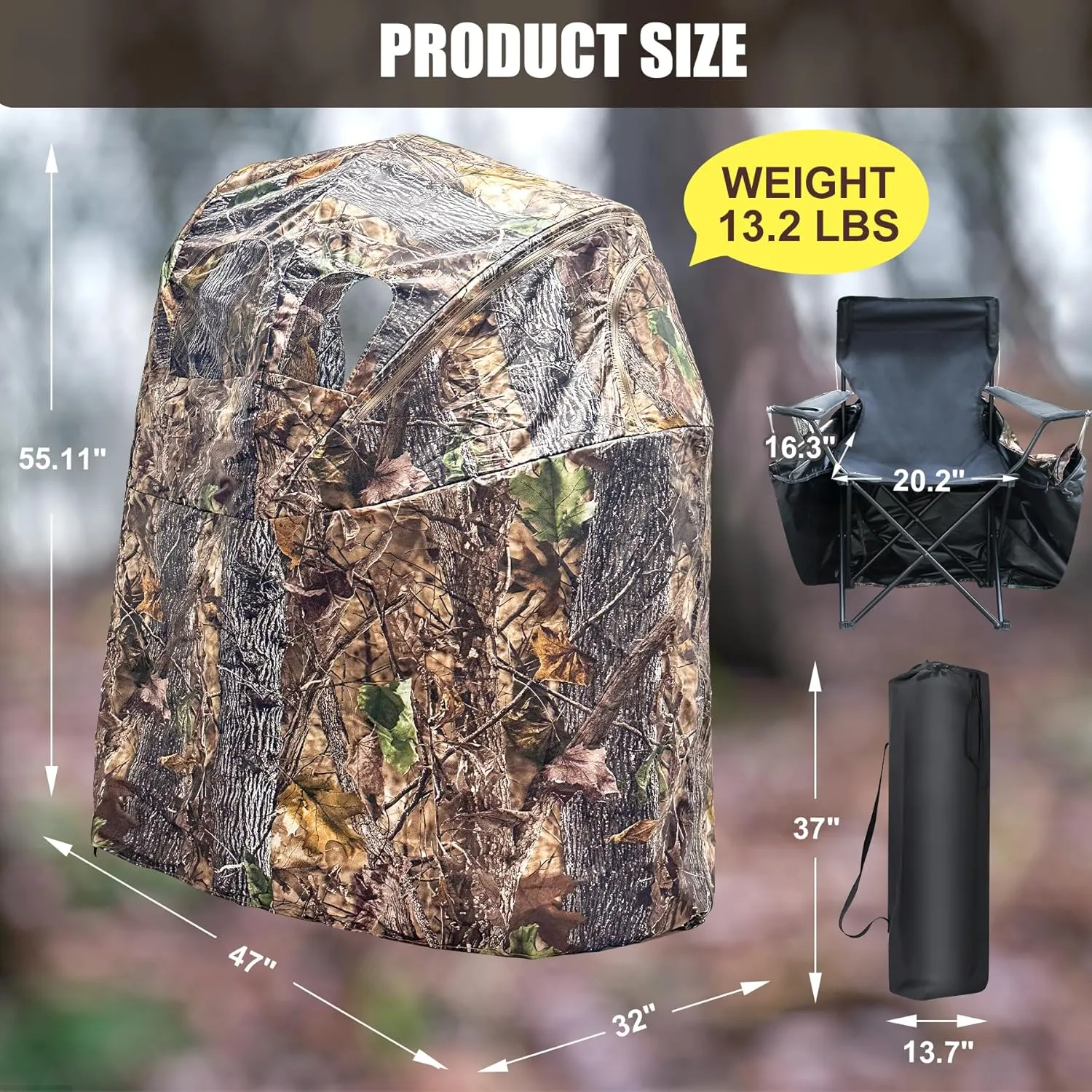Hunting Blind for Turkey Pop Up Ground Blind Portable & Silent 3-Panel Hunting Ground Blinds for Deer Duck Turkey Hunting