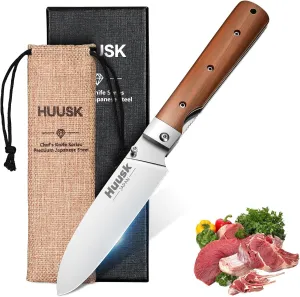 Huusk Folding Chef Pocket Knife - Japanese Santoku Knives, edc Kitchen Knives with 440C Stainless Steel Ultra Sharp Blade, Portable Meat Knives for Vegetable, Gifts for Men