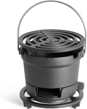 IronMaster 2-in-1 Hibachi Grill & S'mores Maker, 100% Pre-Seasoned Cast Iron, 6.5" Mini Small Portable Charcoal BBQ Grill for Outdoor Camping - 2 Heights, Draft Door