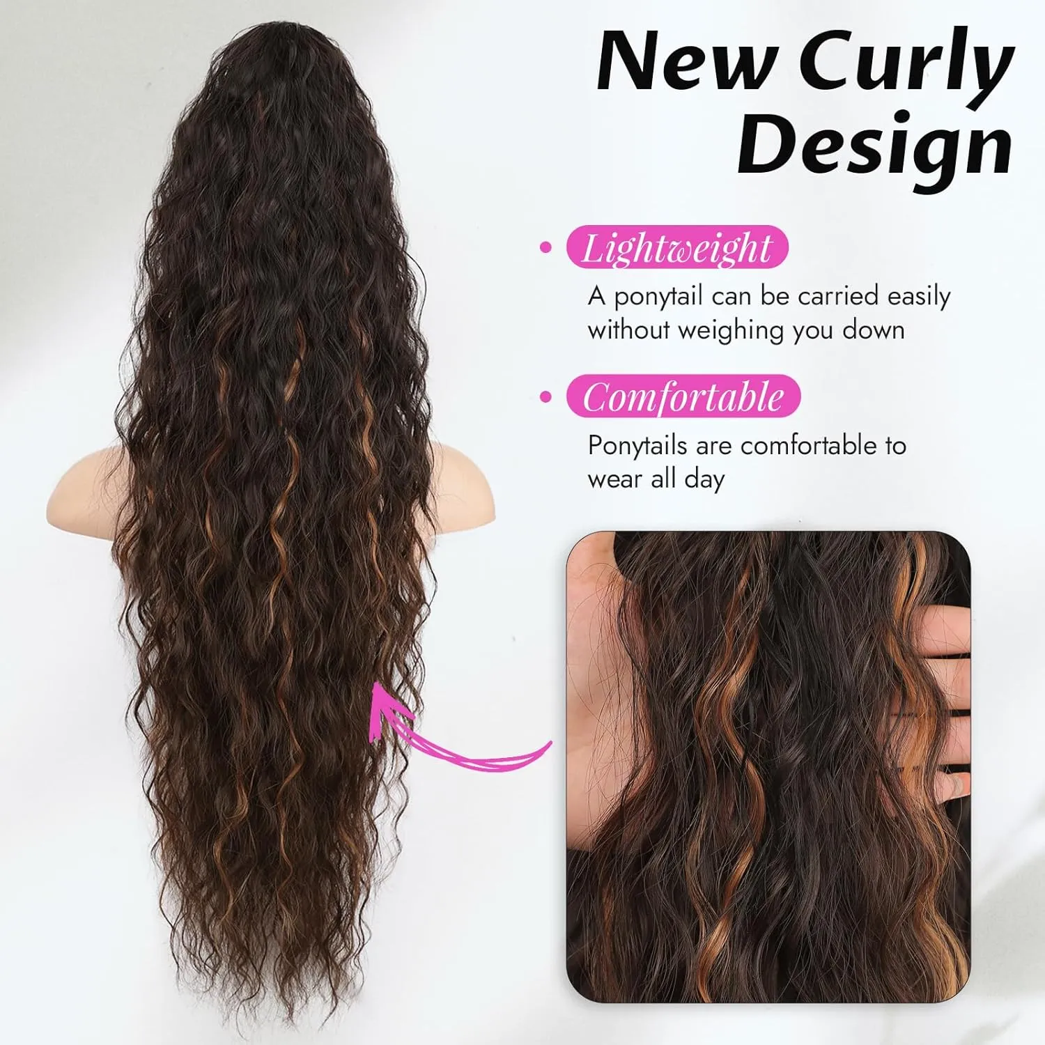 Isaic 30 Inch Claw Clip Ponytail Extension for Women, Long Wavy Pony Tails Hair Extensions Fluffy Natural Synthetic Hairpiece Gorgeous Clip on Ponytails for Daily Use(Brown with Blonde Highlights)