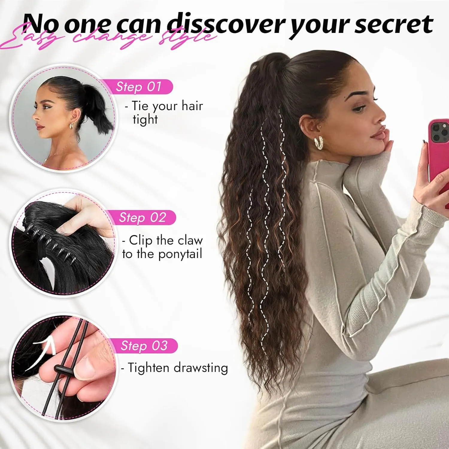 Isaic 30 Inch Claw Clip Ponytail Extension for Women, Long Wavy Pony Tails Hair Extensions Fluffy Natural Synthetic Hairpiece Gorgeous Clip on Ponytails for Daily Use(Brown with Blonde Highlights)