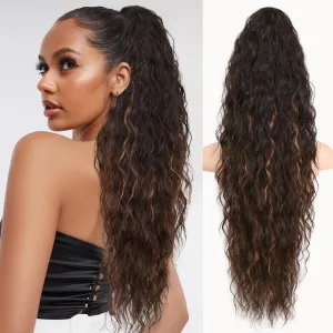 Isaic 30 Inch Claw Clip Ponytail Extension for Women, Long Wavy Pony Tails Hair Extensions Fluffy Natural Synthetic Hairpiece Gorgeous Clip on Ponytails for Daily Use(Brown with Blonde Highlights)