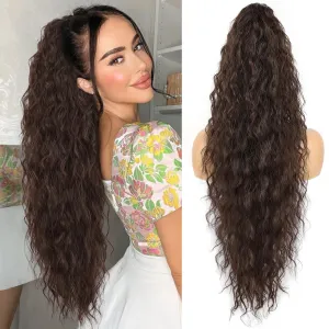 Isaic 30 Inch Claw Clip Ponytail Extension for Women, Long Wavy Pony Tails Hair Extensions Fluffy Natural Synthetic Hairpiece Gorgeous Clip on Ponytails for Daily Use(Dark Brown)