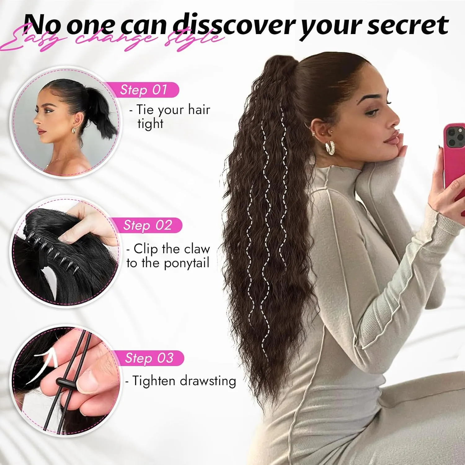 Isaic 30 Inch Claw Clip Ponytail Extension for Women, Long Wavy Pony Tails Hair Extensions Fluffy Natural Synthetic Hairpiece Gorgeous Clip on Ponytails for Daily Use(Dark Brown)