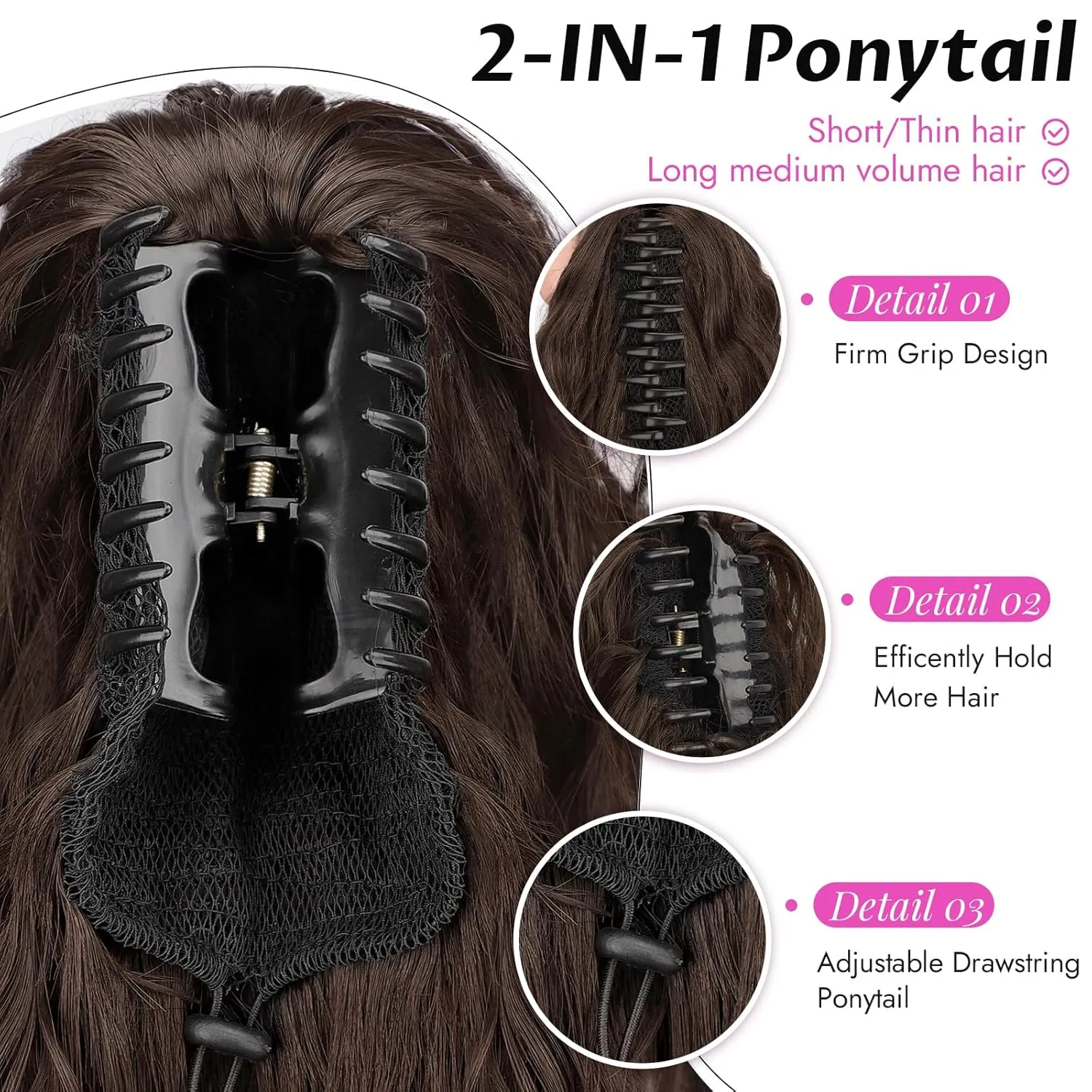 Isaic 30 Inch Claw Clip Ponytail Extension for Women, Long Wavy Pony Tails Hair Extensions Fluffy Natural Synthetic Hairpiece Gorgeous Clip on Ponytails for Daily Use(Dark Brown)