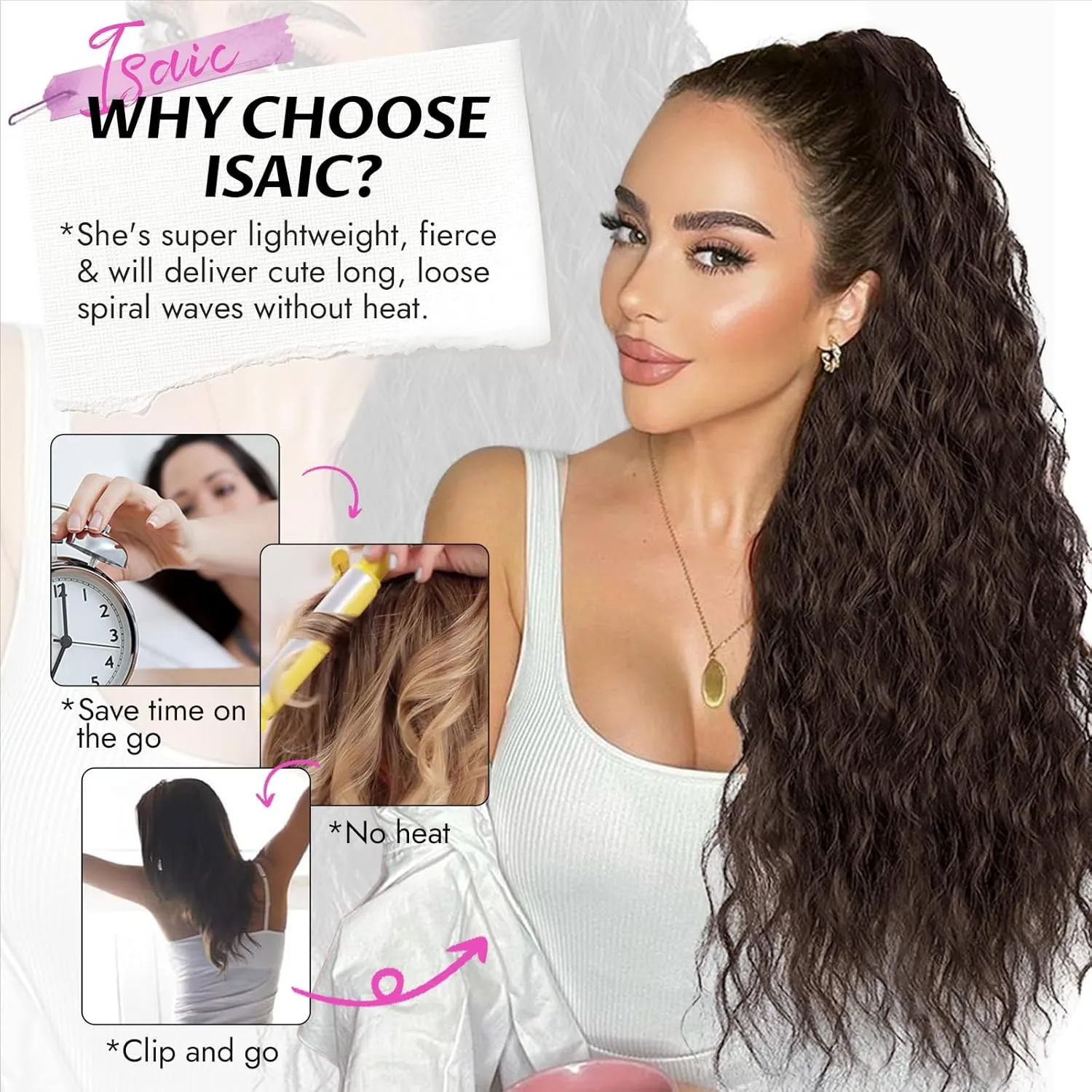 Isaic 30 Inch Claw Clip Ponytail Extension for Women, Long Wavy Pony Tails Hair Extensions Fluffy Natural Synthetic Hairpiece Gorgeous Clip on Ponytails for Daily Use(Dark Brown)