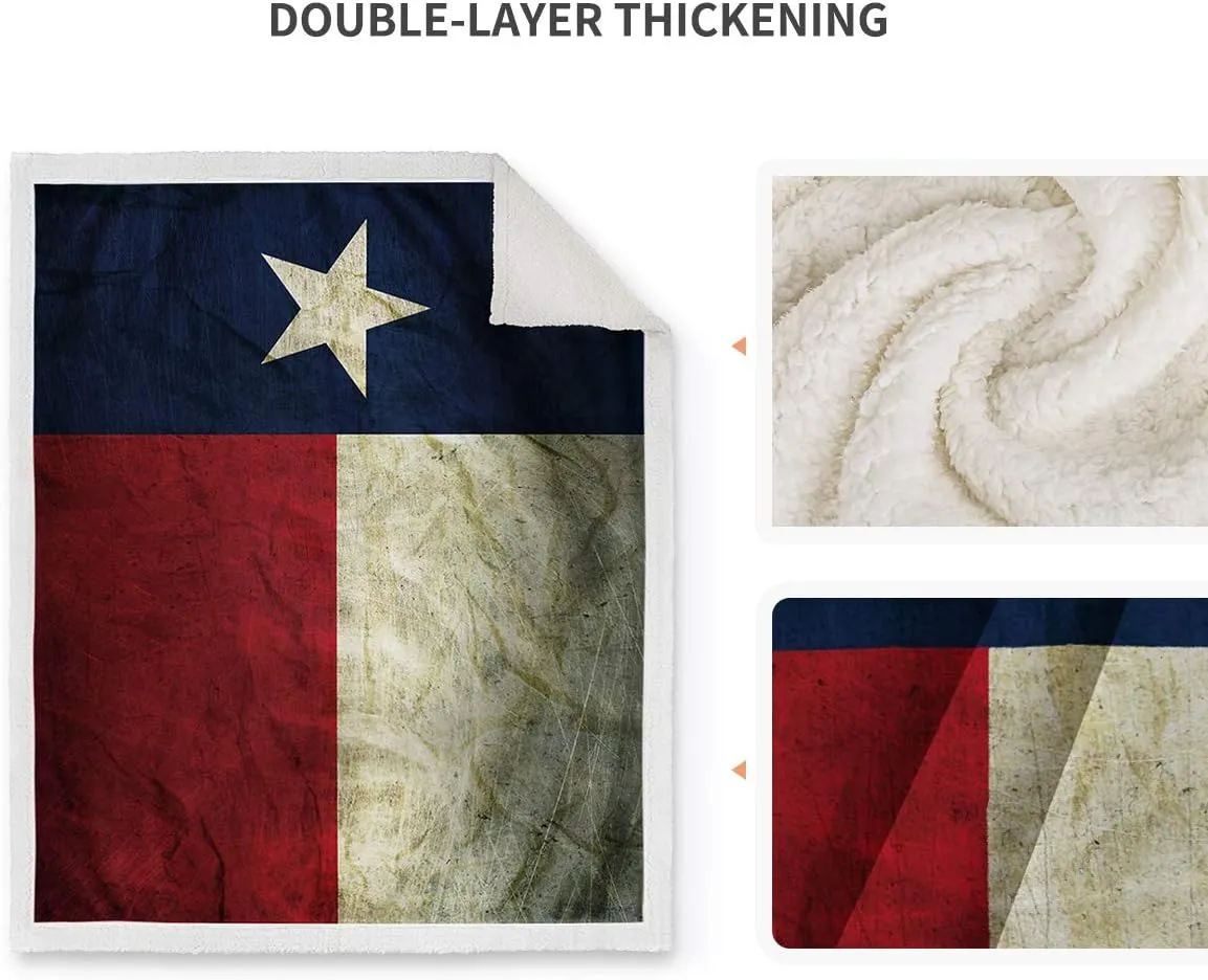 Jekeno Texas Flag Throw Sherpa Blanket Vintage Comfort Warmth Sherpa Blanket for Couch Bed Chair Office Sofa 50"x60"