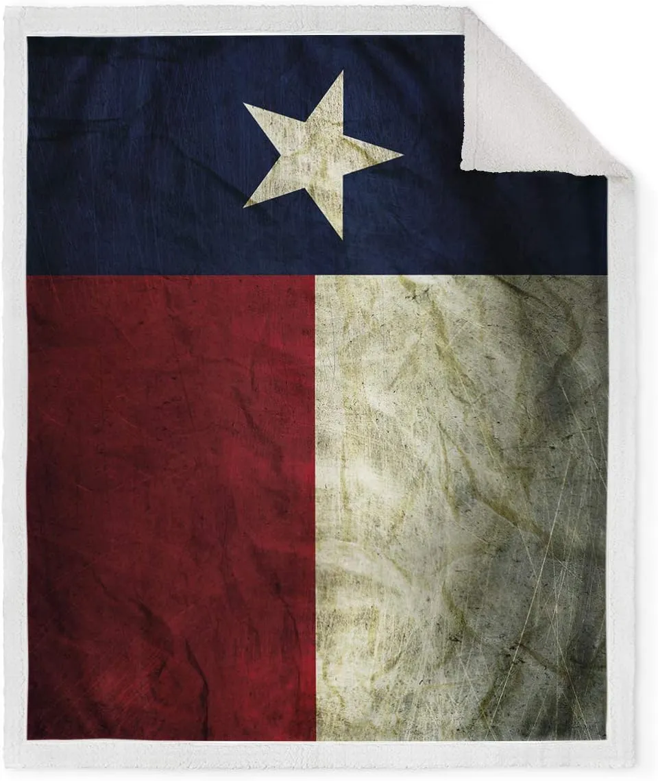 Jekeno Texas Flag Throw Sherpa Blanket Vintage Comfort Warmth Sherpa Blanket for Couch Bed Chair Office Sofa 50"x60"
