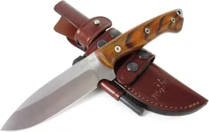JEO-TEC Nº29 Bushcraft Survival Hunting Camping Knife - MOVA-58 Stainless Steel - Cocobolo Wood Handle - 10'' Overall - Multi-positioned Leather Sheath - Handmade in Spain