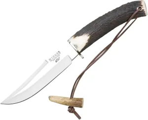 Joker Camping and Hunting Knife CC72 Luchadera, Deer Horn Handle, MOVA Steel 5.51 inches Blade, Brown Leather Sheath, Tool for Fishing, Hunting, Camping and Hiking