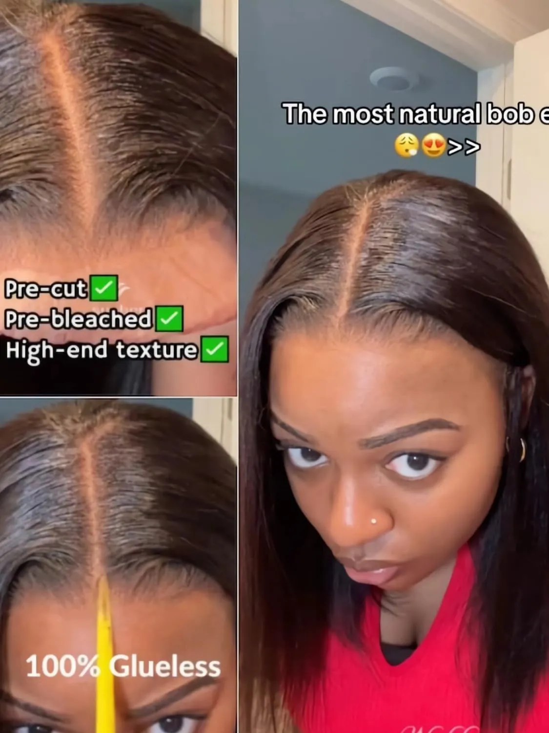 Julia Hair 10 Inch Light Yaki Straight Bob Wig 100% Human Hair Glueless Bye Bye Knots 7x5 Hd Lace Pre Cut Plucked Short Wig Natural Color Straight Bleached Knots Side Part Black Wigs