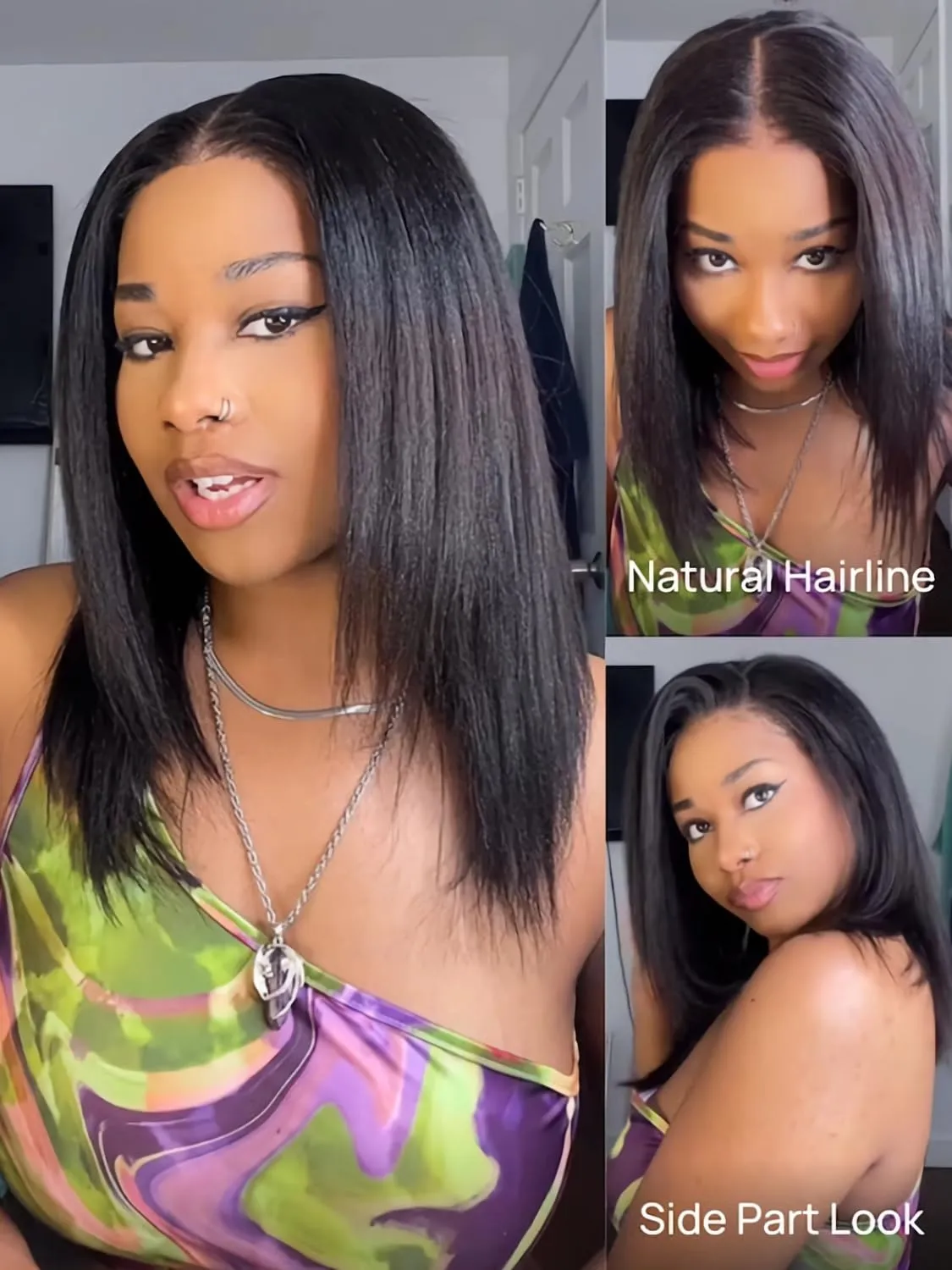 Julia Hair 10 Inch Light Yaki Straight Bob Wig 100% Human Hair Glueless Bye Bye Knots 7x5 Hd Lace Pre Cut Plucked Short Wig Natural Color Straight Bleached Knots Side Part Black Wigs
