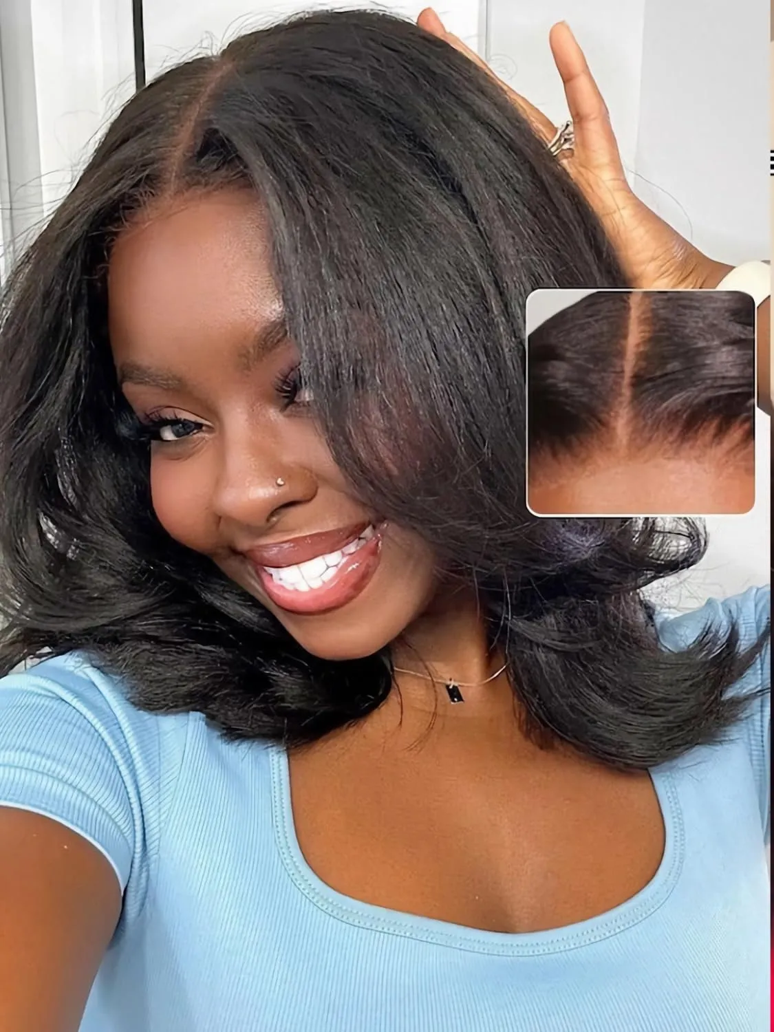 Julia Hair 10 Inch Light Yaki Straight Bob Wig 100% Human Hair Glueless Bye Bye Knots 7x5 Hd Lace Pre Cut Plucked Short Wig Natural Color Straight Bleached Knots Side Part Black Wigs