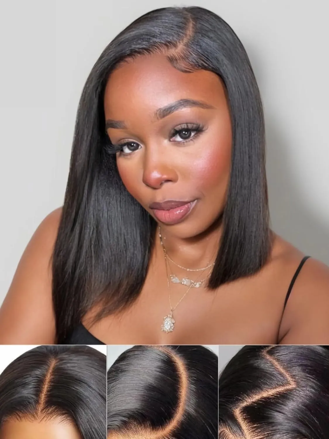 Julia Hair 10 Inch Yaki Straight Bob Wig 13x4 HD Pre-Cut Lace Front Wig Put On and Go Glueless Short Bob Wig Pre Everything Pre Plucked Hairline Bleached Bye Bye Knots with Ear Tape Ready to Go