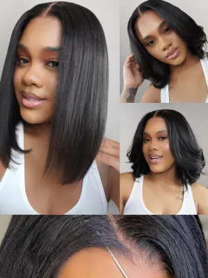 Julia Hair 10 Inch Yaki Straight Bob Wig 13x4 HD Pre-Cut Lace Front Wig Put On and Go Glueless Short Bob Wig Pre Everything Pre Plucked Hairline Bleached Bye Bye Knots with Ear Tape Ready to Go