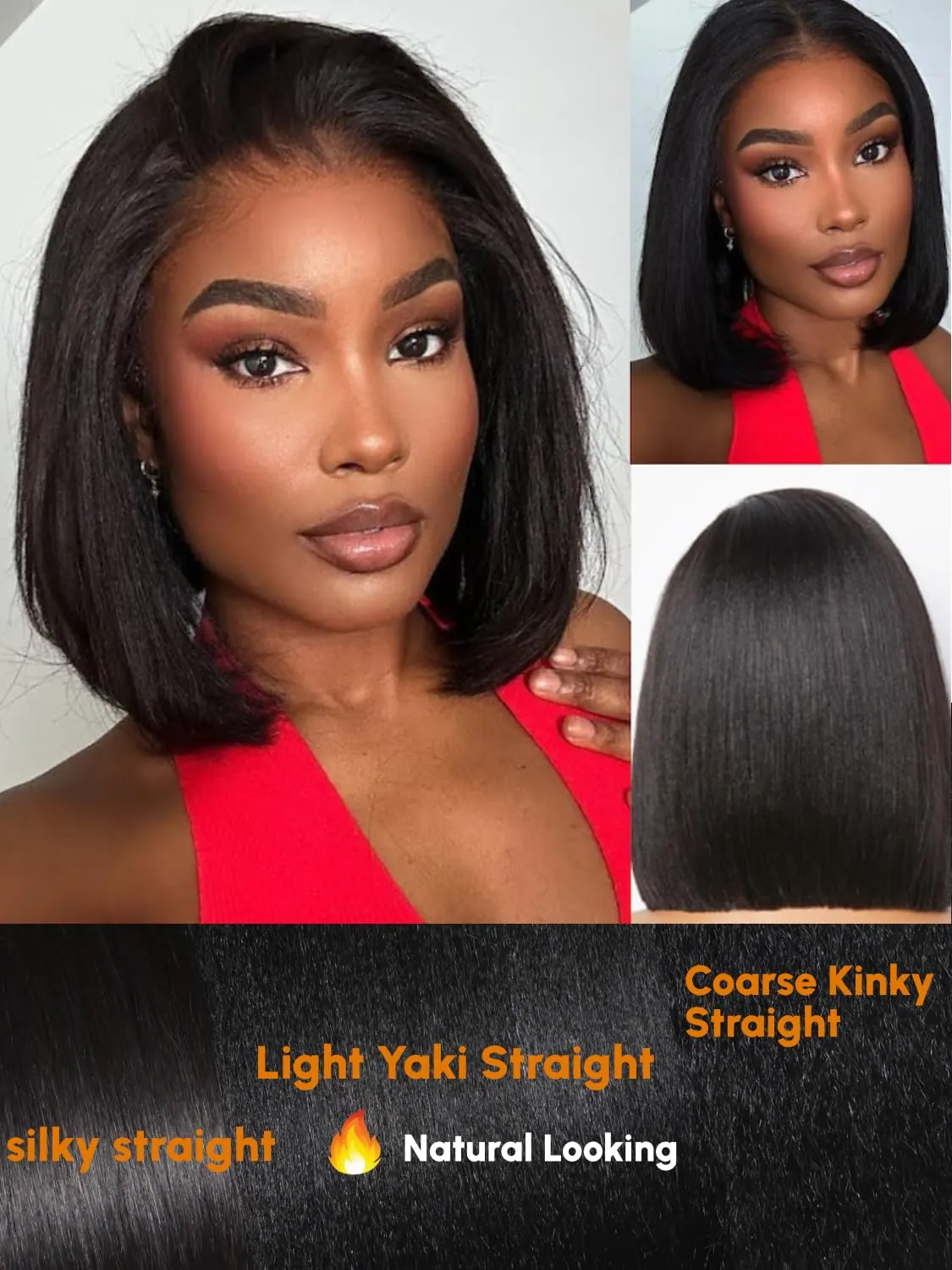 Julia Hair 10 Inch Yaki Straight Bob Wig 13x4 HD Pre-Cut Lace Front Wig Put On and Go Glueless Short Bob Wig Pre Everything Pre Plucked Hairline Bleached Bye Bye Knots with Ear Tape Ready to Go