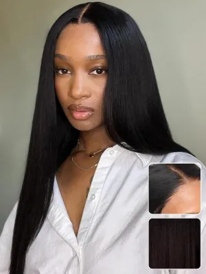 Julia Hair Bye Bye Knots Glueless Wig Yaki Human Hair Lace Wig Invisible Knots Put On and Go Pre Cut 7x5 Lace Front Wigs for Beginners Pre Bleached Pre Plucked No Glue150% Density 22 Inch