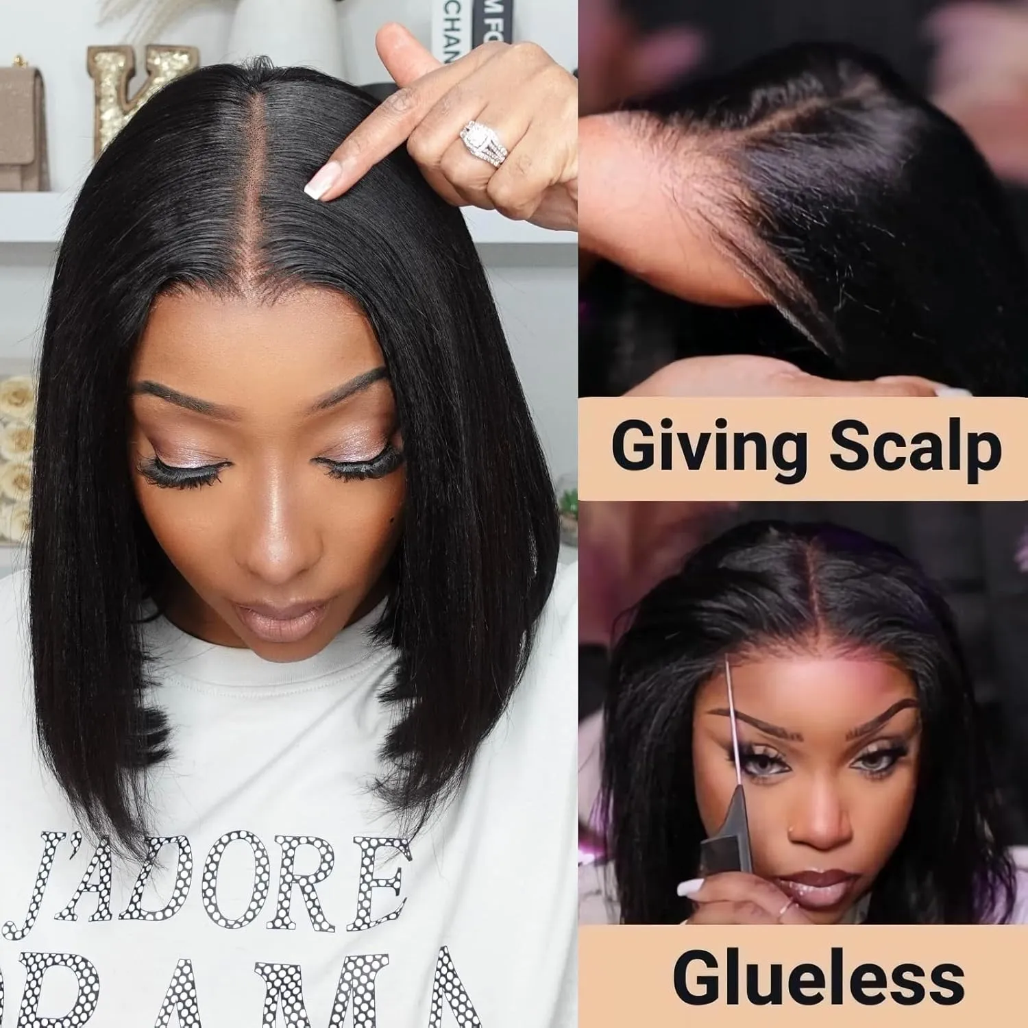 Julia Hair Light Yaki Straight Bob Wig Human Hair Pre-Cut HD Lace Bye Bye Knots Glueless Wigs Human Hair Put on and Go Pre Bleached Invisible Knots 7x5 Lace Front Wigs Lace Closure Bob Wigs 10 Inch