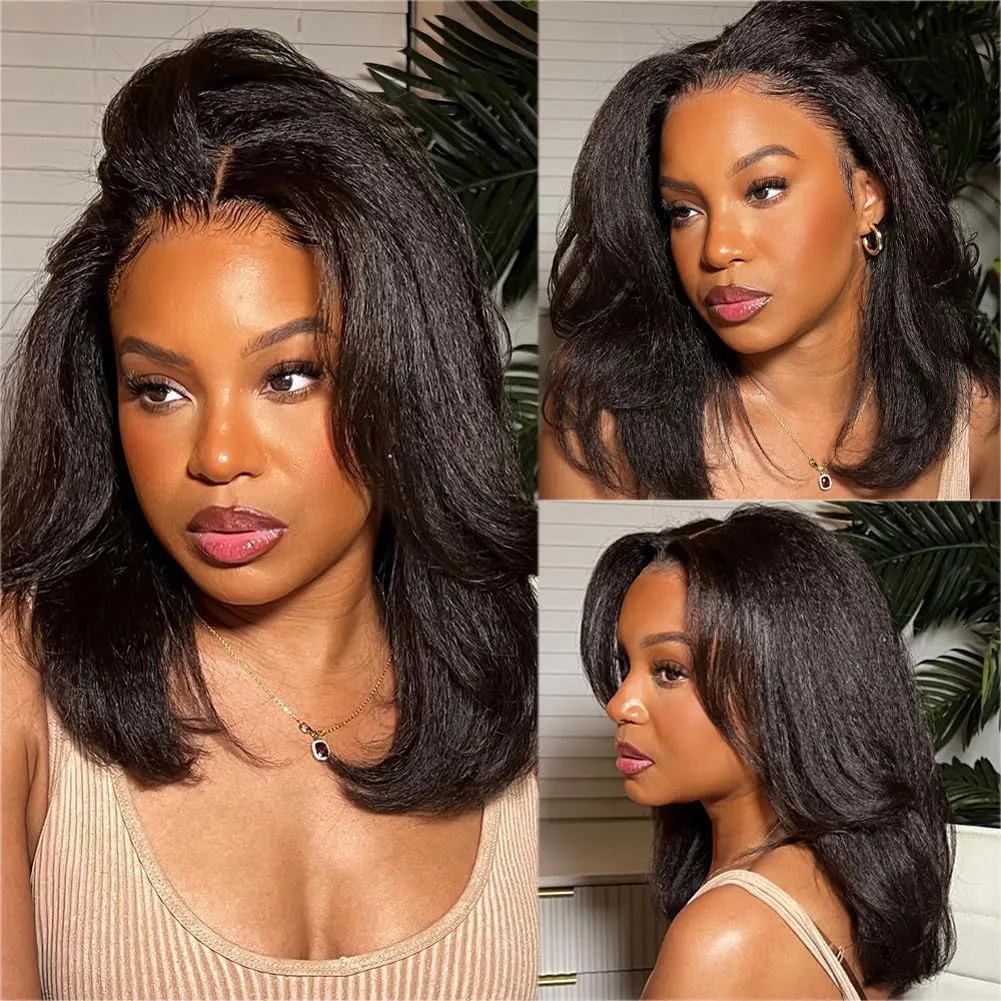 Julia Hair Light Yaki Straight Bob Wig Human Hair Pre-Cut HD Lace Bye Bye Knots Glueless Wigs Human Hair Put on and Go Pre Bleached Invisible Knots 7x5 Lace Front Wigs Lace Closure Bob Wigs 10 Inch
