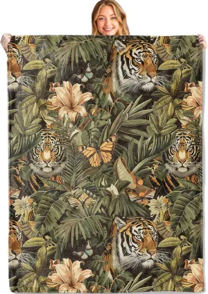 Jungle Tiger Throw Blanket - 50x60in,Ultra Soft, Cozy Lightweight Flannel,Tropical Floral Blankets - Gifts for Women Men & Nature Lovers,for Couch Office Travel,Home Living Room Decor