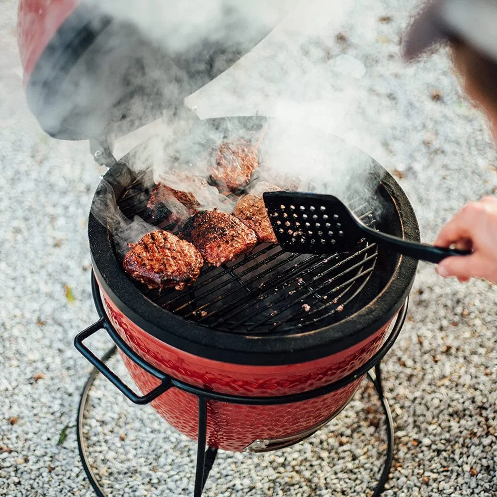 Kamado Joe 13-Inch Red Joe Jr. Ceramic Charcoal Grill With Stand Bundle - KJ13RH
