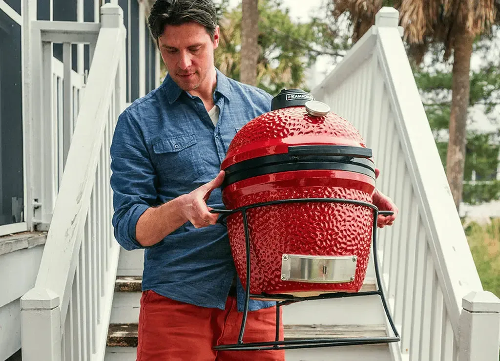 Kamado Joe 13-Inch Red Joe Jr. Ceramic Charcoal Grill With Stand Bundle - KJ13RH