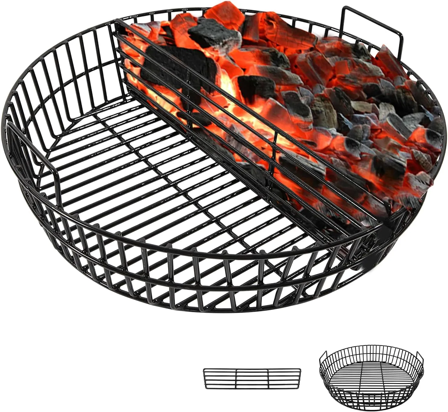 KAMaster XLarge Charcoal Basket Fire Bowl for XLarge Big Green Egg,Heavy Duty Porcelain Steel Ash Basket with Handle,Big Green Egg Grill Accessories Grill Lump (Fit for XL)