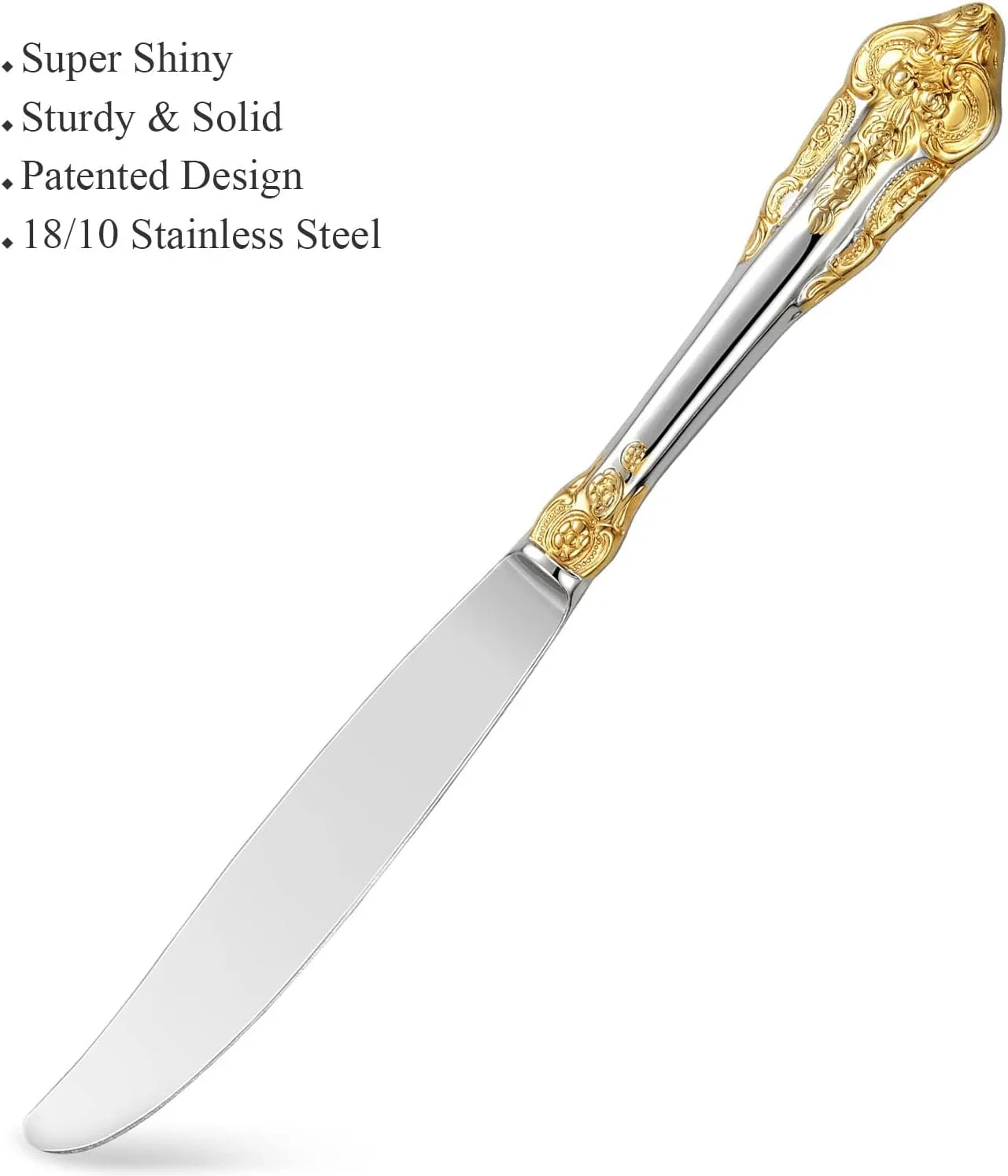 KEAWELL Luxury 20 Pieces 18/10 Stainless Steel Flatware set, Service for 4, silver plated with gold accents, Fine Silverware set and Dishwasher Safe (Gold Accent)