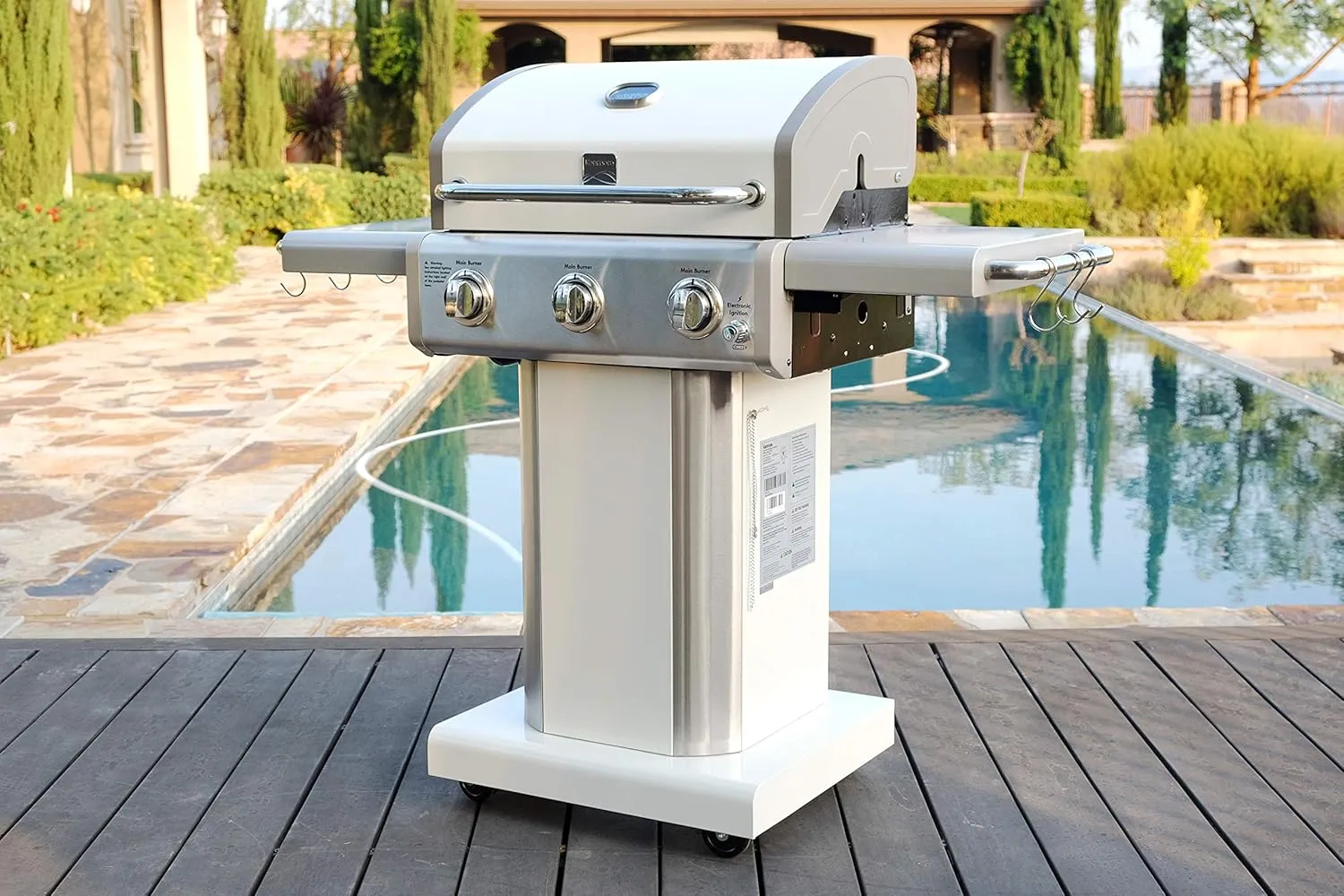 Kenmore 3-Burner 30,000 BTU Outdoor BBQ Propane Gas Grill with Folding Sides & Permasteel Weatherproof Grill Cover for 2-3 Burner Grills