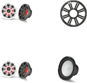 Kicker Marine (2) 45KM654L 6.5" & 45KMF102 w/Charcoal Grill, LED Marine Audio Upgrade