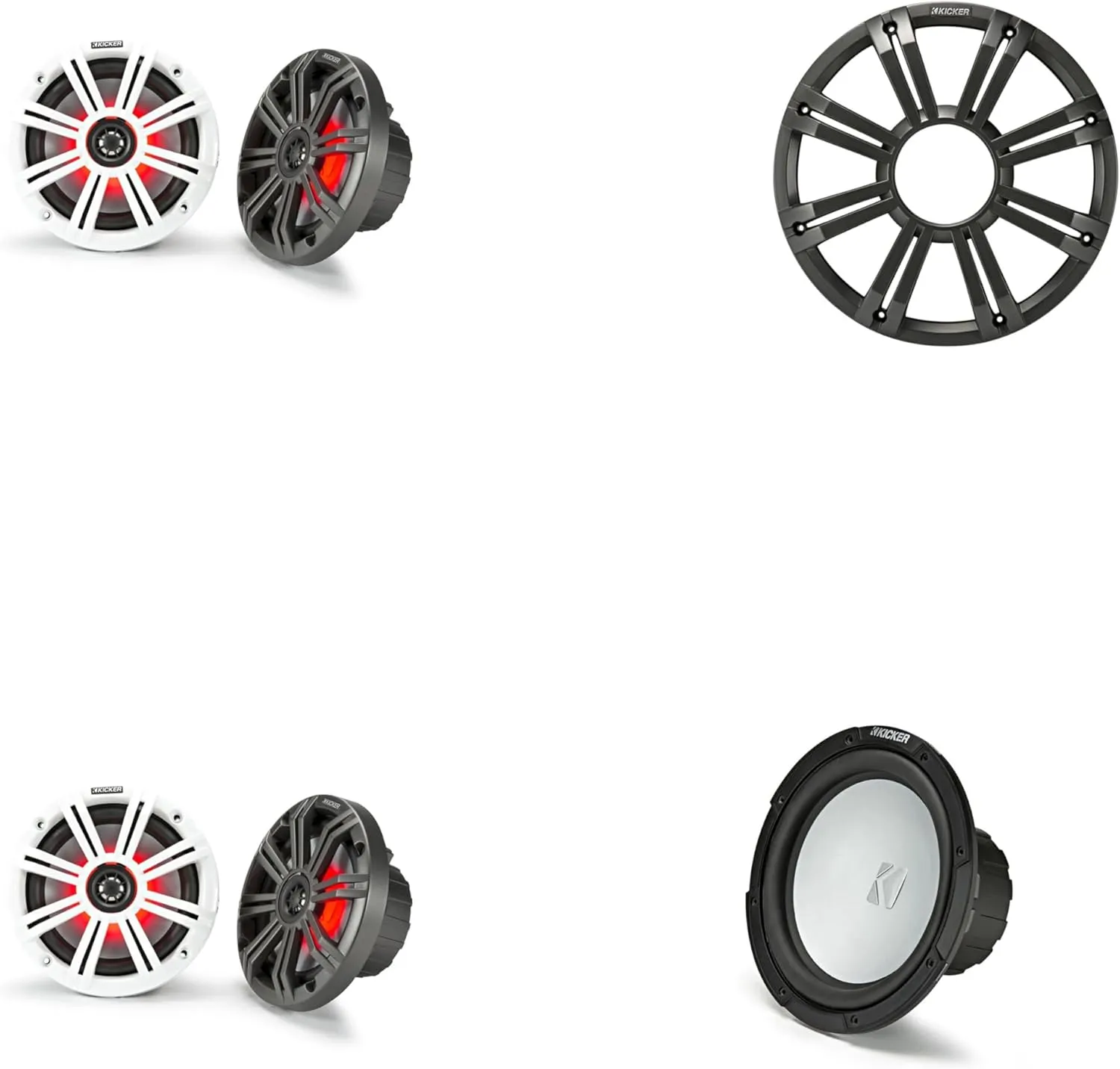 Kicker Marine (2) 45KM654L 6.5" & 45KMF102 w/Charcoal Grill, LED Marine Audio Upgrade
