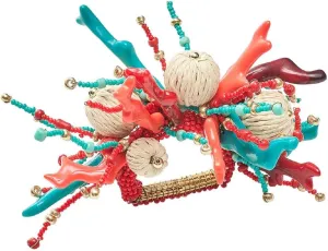 Kim Seybert Coral Spray Napkin Ring in Natural, Coral & Turquoise, Set of 4