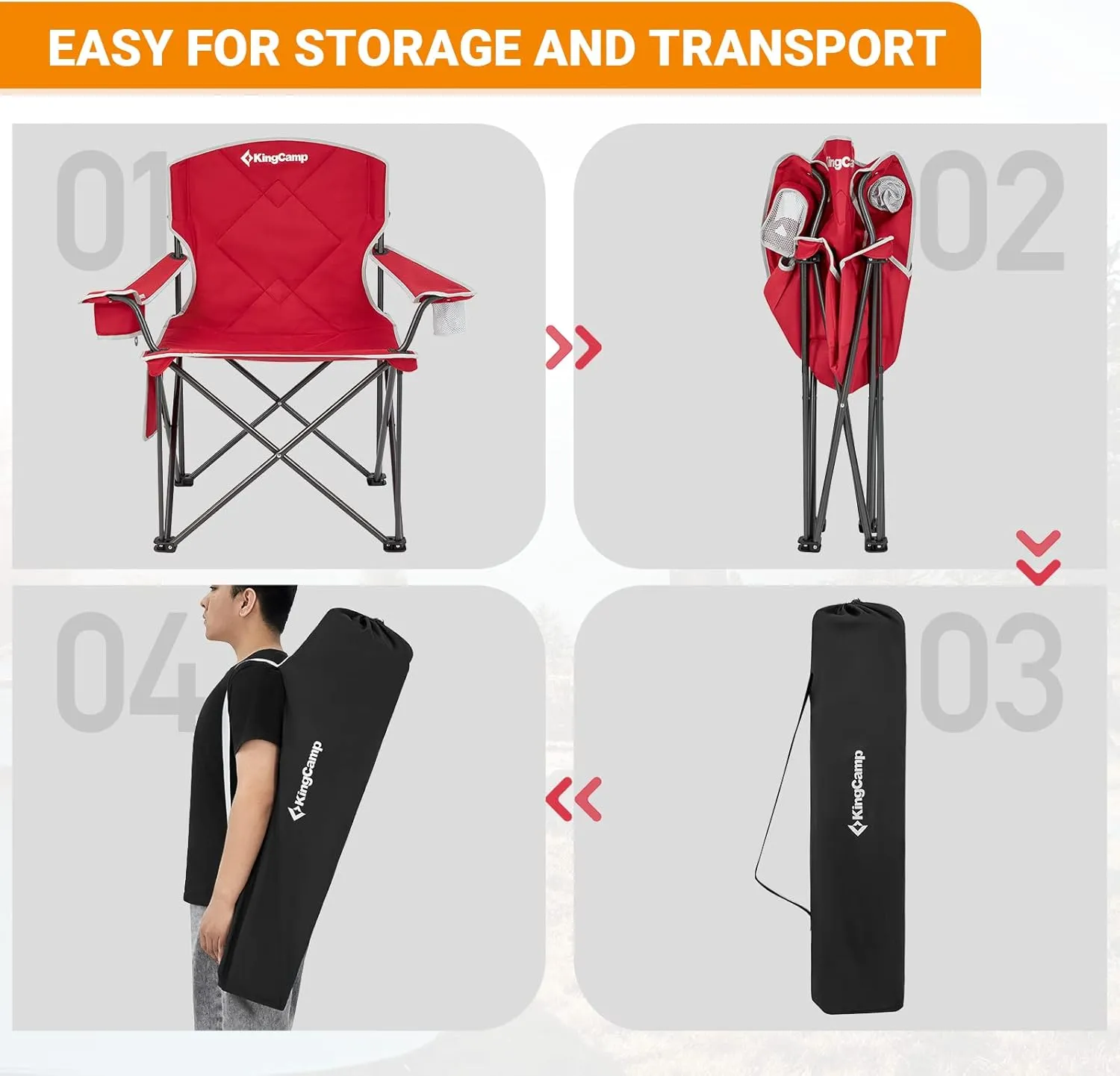 KingCamp Portable Folding Camping Quad Chair, Oversized Fully Cushioned Seat with Side Pocket and Cup Holder, for Tailgates, Beach, Lawn
